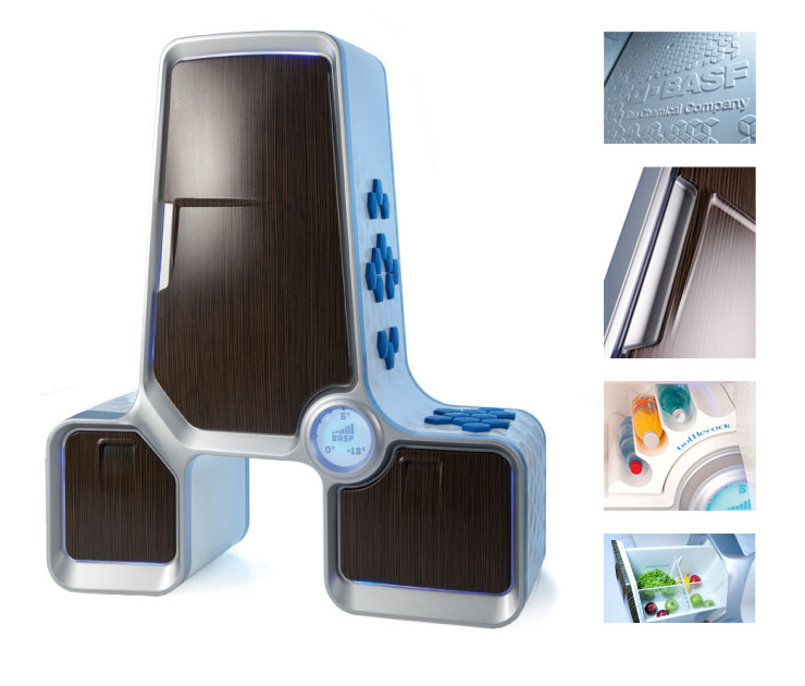 coolpure 1.0 ist ein Konzeptkühlschrank, dessen Bauteile komplett aus Polyurethan von BASF gefertigt sind